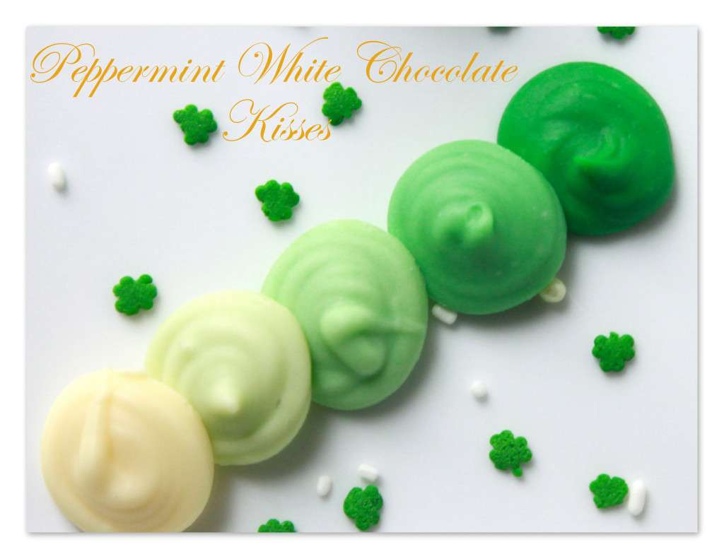 Peppermint White Choc Kisses - Posh Little Designs Quick and easy homemade peppermint white chocolate kisses in shades of green. A fun candy treat to enjoy for St. Patrick's Day!