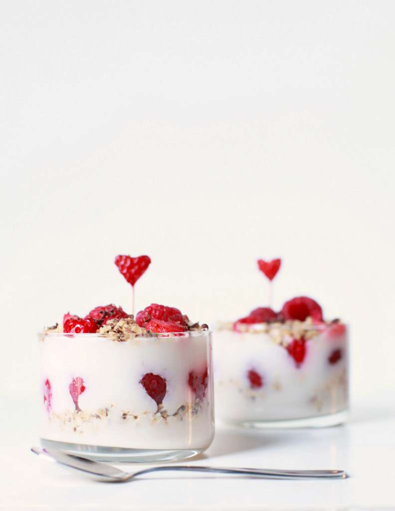 Valentine's fruit and yogurt parfaits- vegan with fresh berries-Vegan | Posh Little Designs