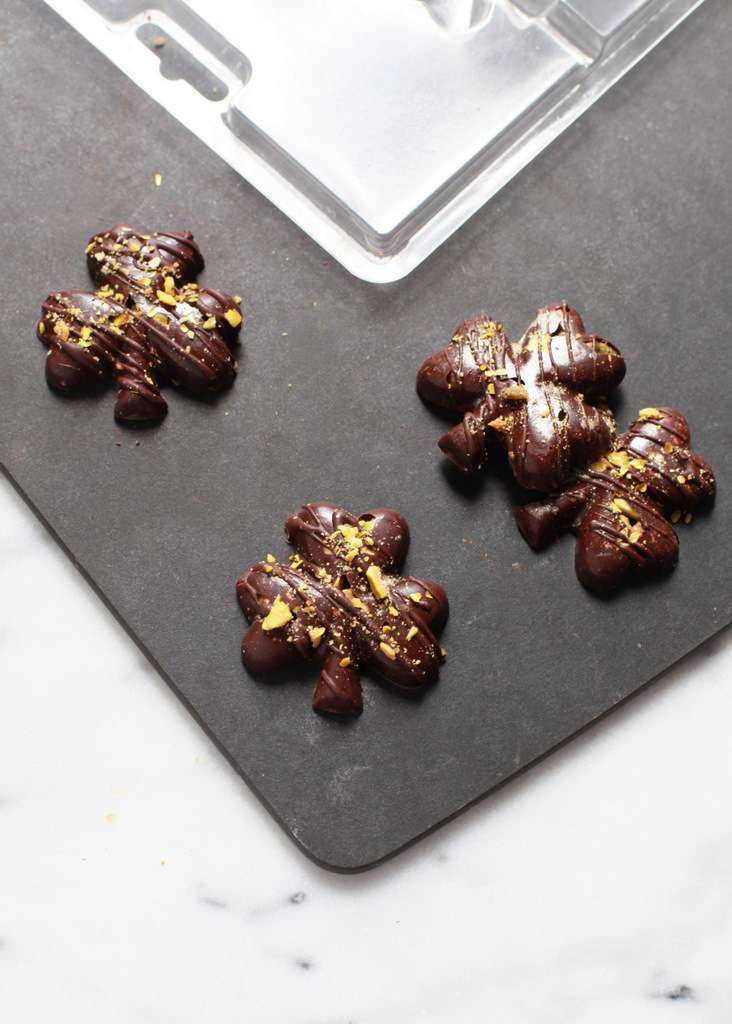 Sea Salt & Pisatchio Dark Chocolate Shamrocks | Recipes -Posh Little Designs
