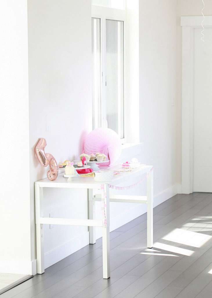 pink and white flamingo dessert table