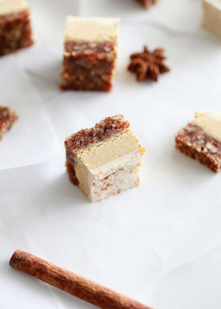 A delicious recipe for Vegan Pumpkin Cheesecake. This no bake dessert is made with a variety of spices, creamy cashews and pumpkin purée