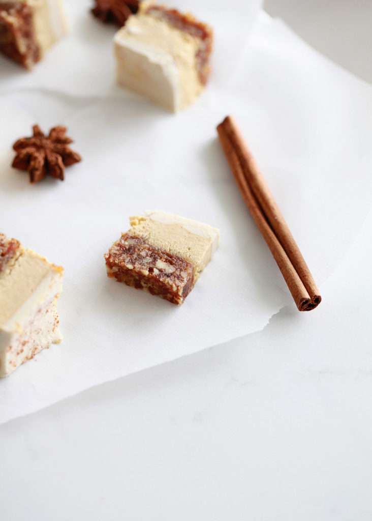 A delicious recipe for Vegan Pumpkin Cheesecake. This no bake dessert is made with a variety of spices, creamy cashews and pumpkin purée