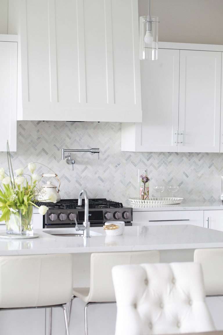 White Kitchen, Home Decor, Contemporary, Herringbone, Marble