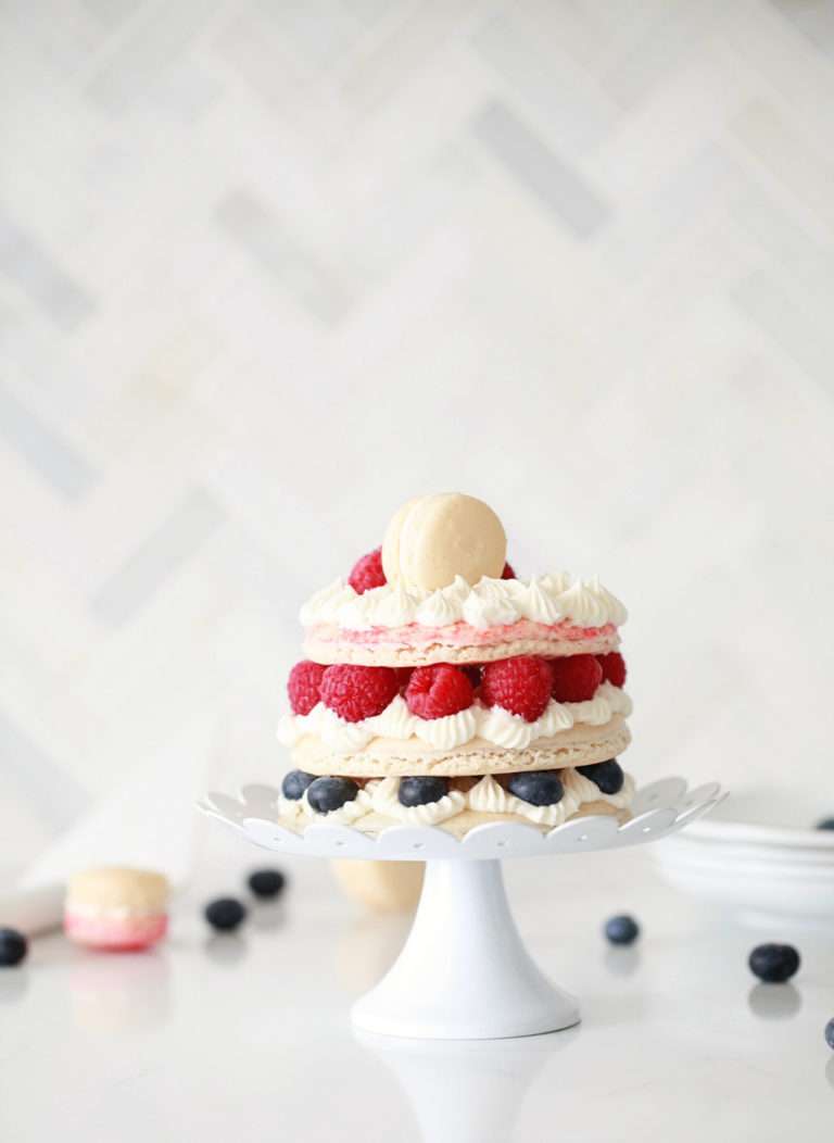 Macaron Cake, French Macarons, Berries, Fourth of July, Dairy Free, Gluten Free, Red White and Blue