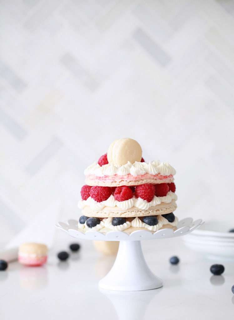 Macaron Cake, French Macarons, Berries, Fourth of July, Dairy Free, Gluten Free, Red White and Blue