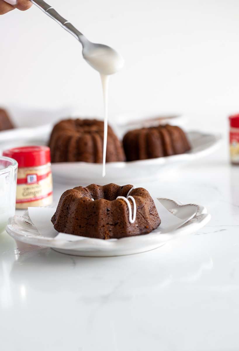 An easy recipe for Gingerbread Bundt Cakes with vanilla glaze for the holiday season