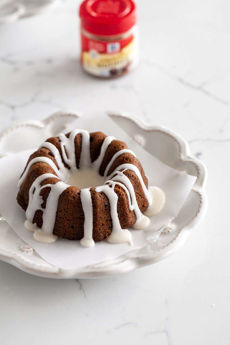 An easy recipe for Gingerbread Bundt Cakes with vanilla glaze for the holiday season