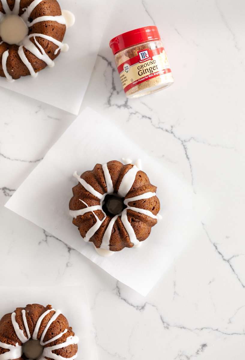 An easy recipe for Gingerbread Bundt Cakes with vanilla glaze for the holiday season 