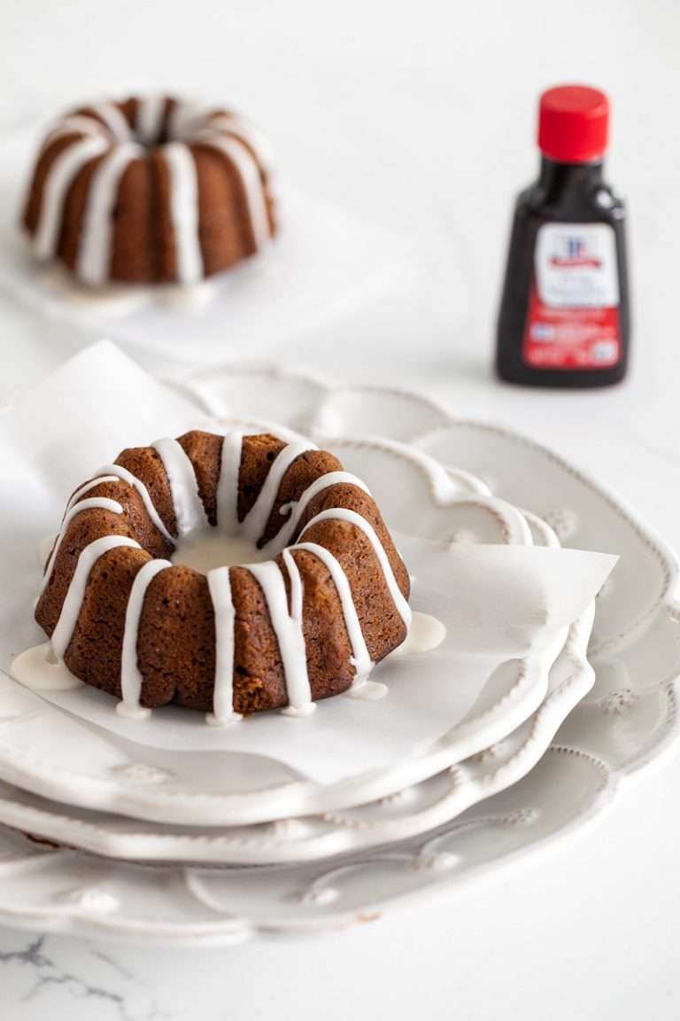 An easy recipe for Gingerbread Bundt Cakes with vanilla glaze for the holiday season