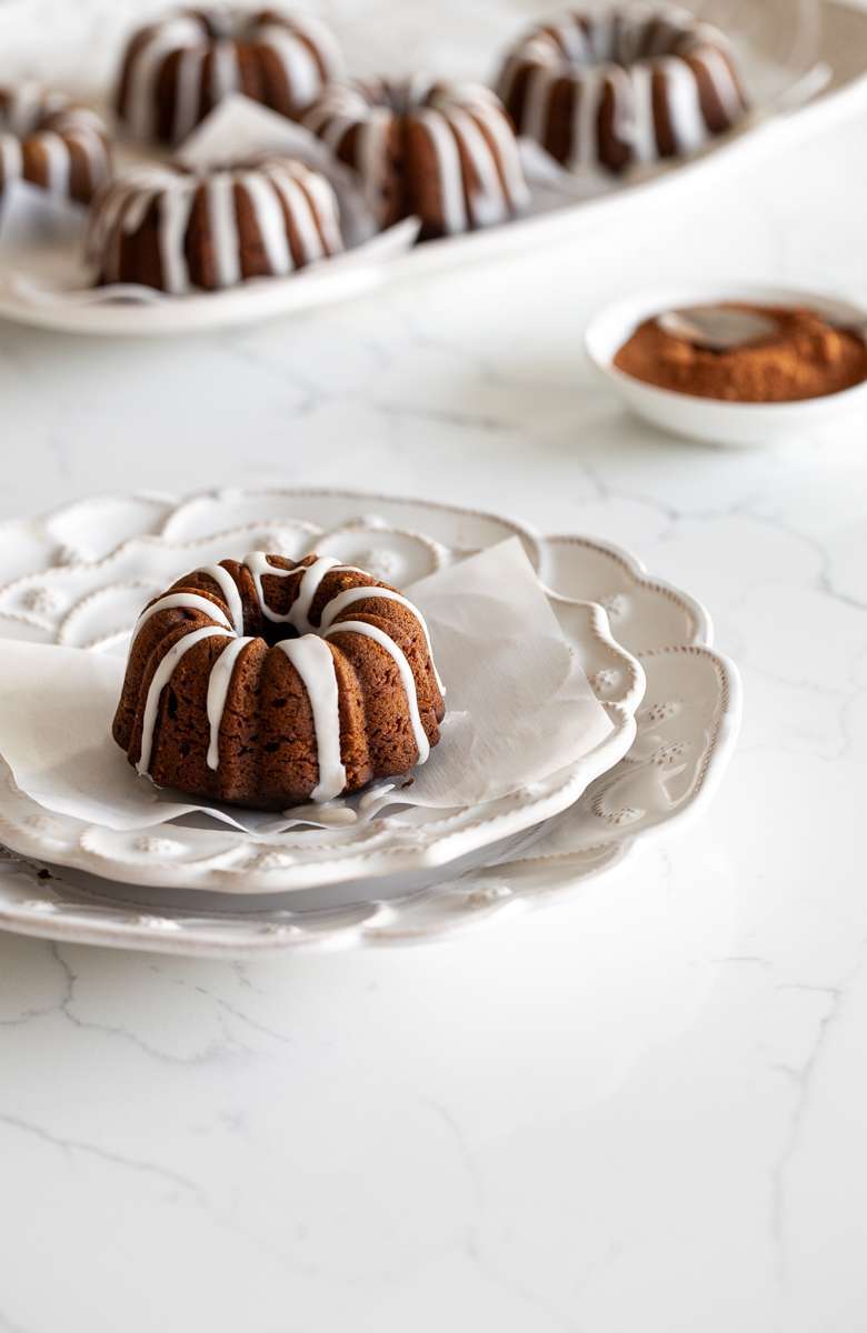 An easy recipe for Gingerbread Bundt Cakes with vanilla glaze for the holiday season