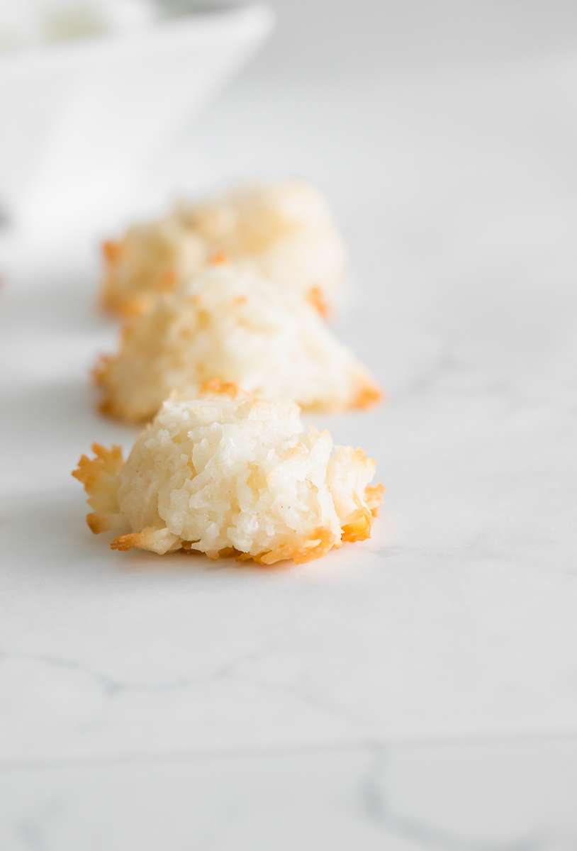 an easy recipe for coconut macaroons, gluten and dairy free with only 6 pantry ingredients needed. 