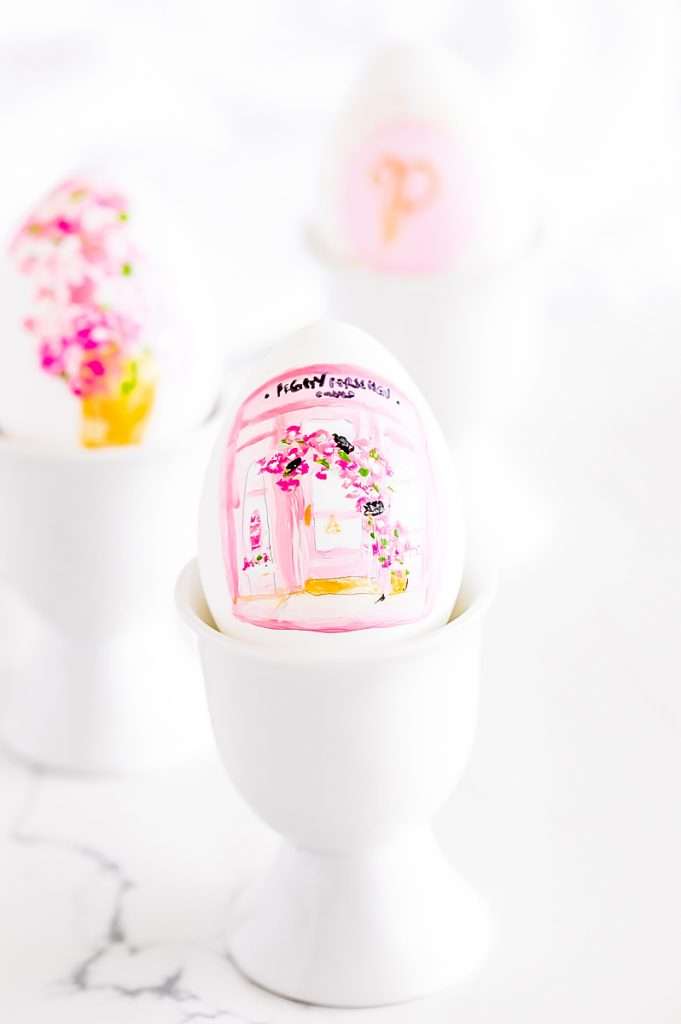 DIY Peggy Porschen and floral print inspired Easter eggs - Posh Little Designs DIY Peggy Porschen and painted Easter Eggs, decorated with acrylic paint in shades of pink. Inspired by the Iconic London Bakery.