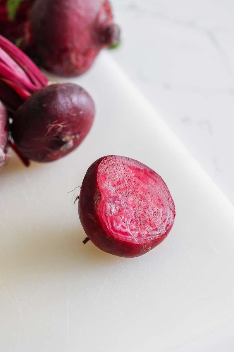easy roasted beet hummus recipe made with garden beets and crudités - vegan & gluten free