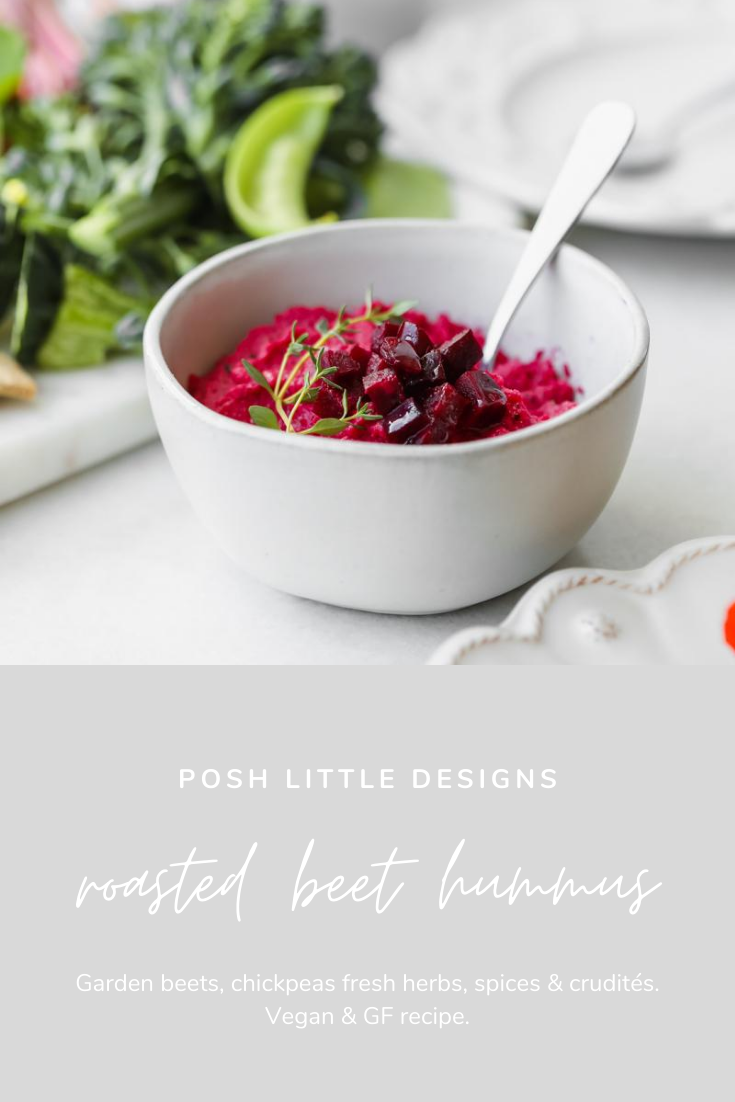 easy roasted beet hummus recipe made with garden beets and crudités - vegan & gluten free