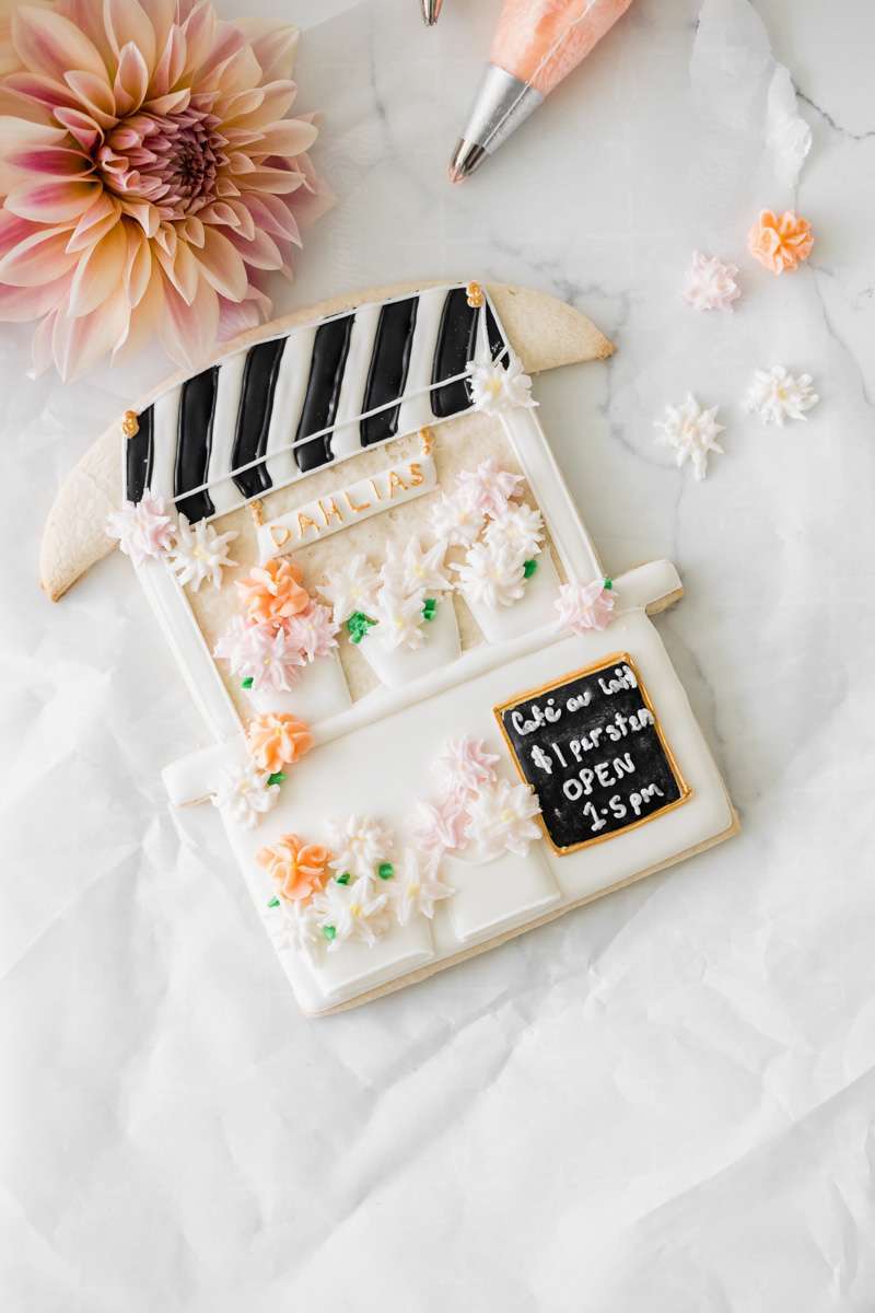 Dahlia Stand decorated sugar cookie - large- cookie cutters - royal icing