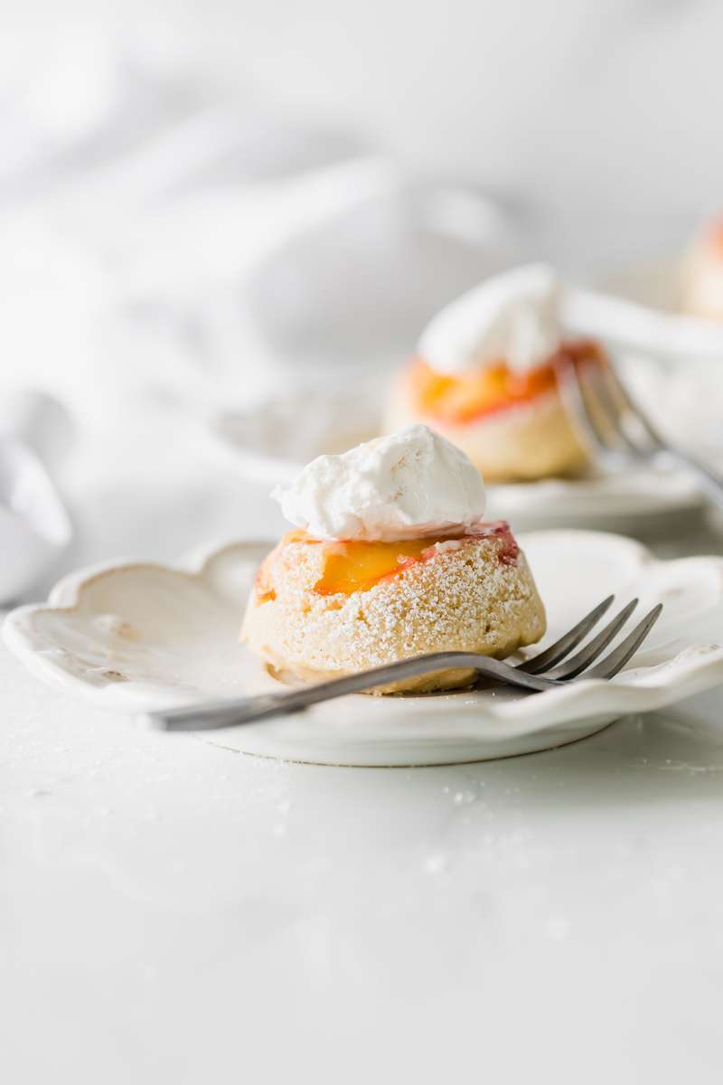 a dairy and gluten free recipe for plumcot upside down cakes with coconut whip-easy - fall desserts - baking