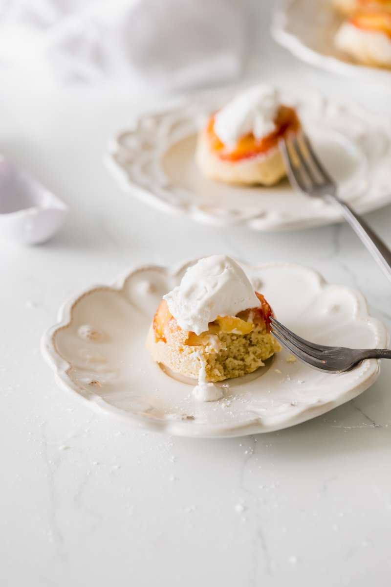 a dairy and gluten free recipe for plumcot upside down cakes with coconut whip-easy - fall desserts - baking