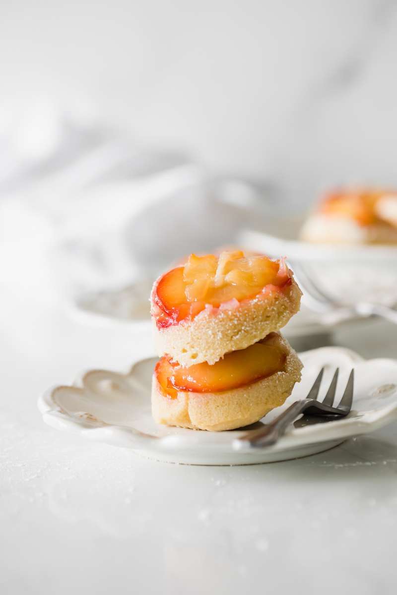 a dairy and gluten free recipe for plumcot upside down cakes with coconut whip-easy - fall desserts - baking