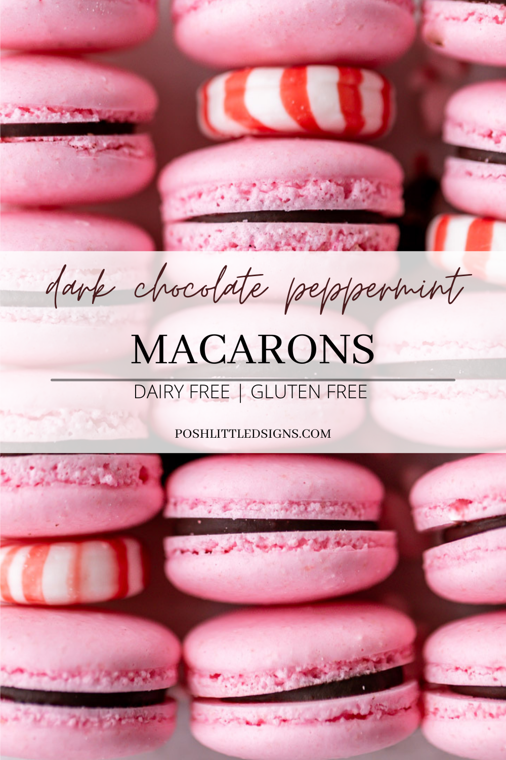 recipe for chocolate peppermint French macarons with chocolate ganache for the holiday season.