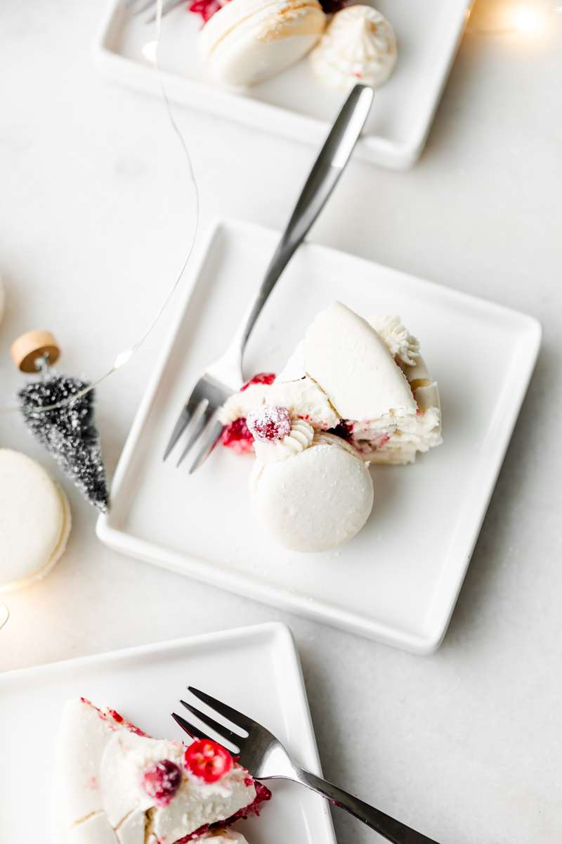 a recipe for cranberry vanilla macaron cake, for Christmas and the holidays dairy and gluten free