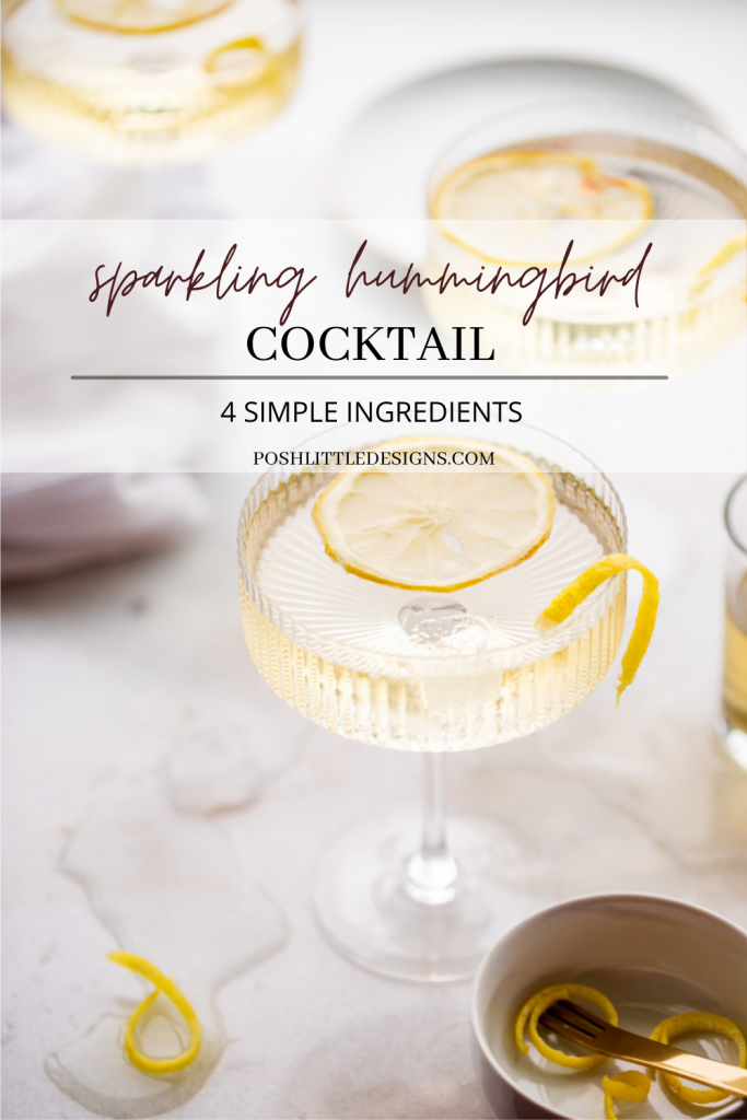Sparkling Hummingbird cocktail made with St Germain elderflower liqueur, champagne, club soda and lemon, served over ice.