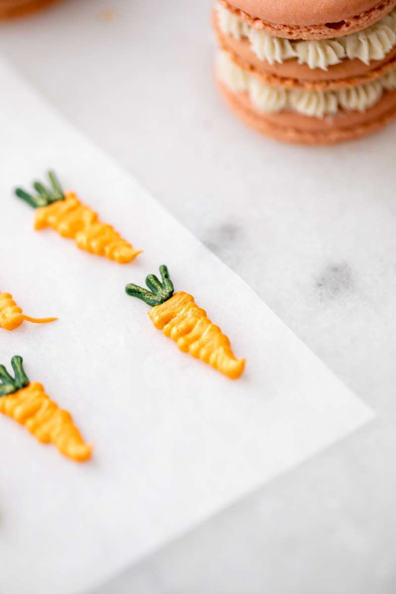 carrot royal icing transfers for French macarons