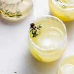 Thyme infused margaritas made with homemade thyme simple syrup, fresh lime, tequila and cointreau. The perfect herbal garden cocktail recipe for spring and summer entertaining.
