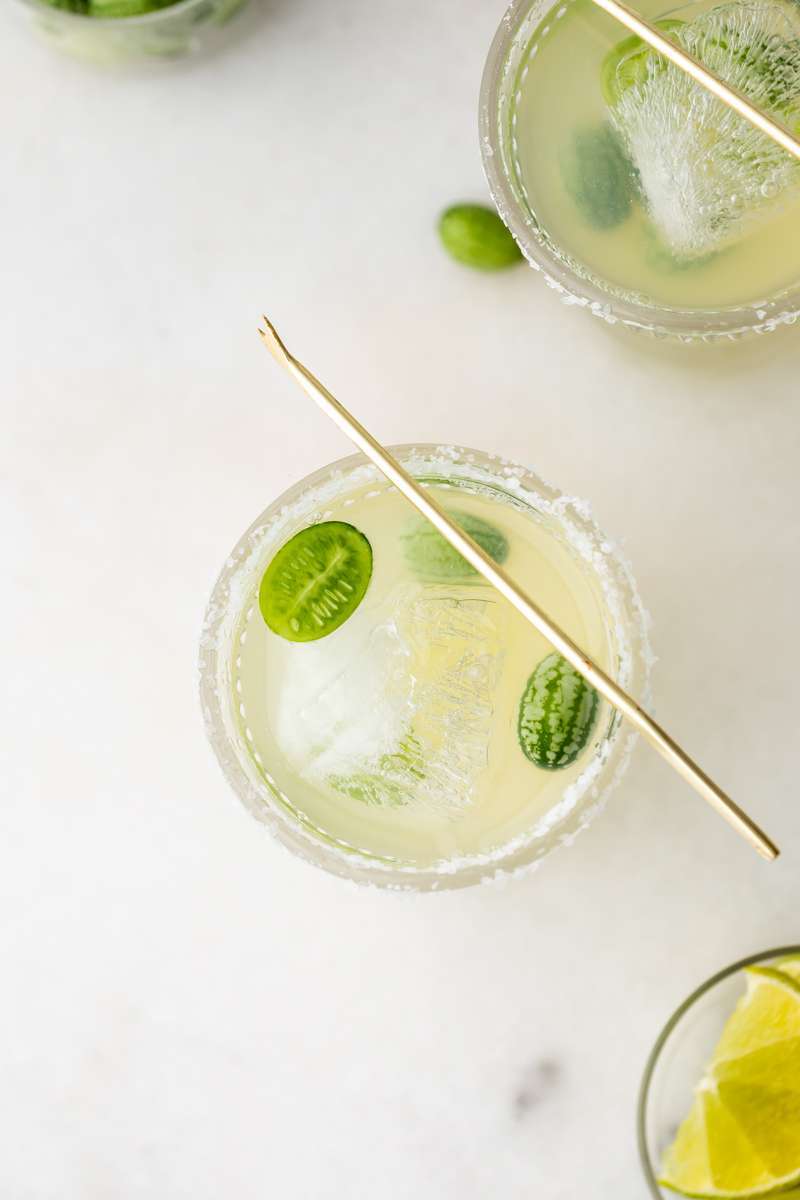 cucamelon margaritas recipe - fresh lime, Mexican gherkins, simple syrup and tequila.