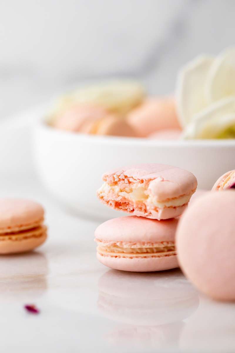 delicious, fruity and floral lychee and rose French macarons for the end of summer. Fun recipe and instructions included. Also dairy and gluten free!