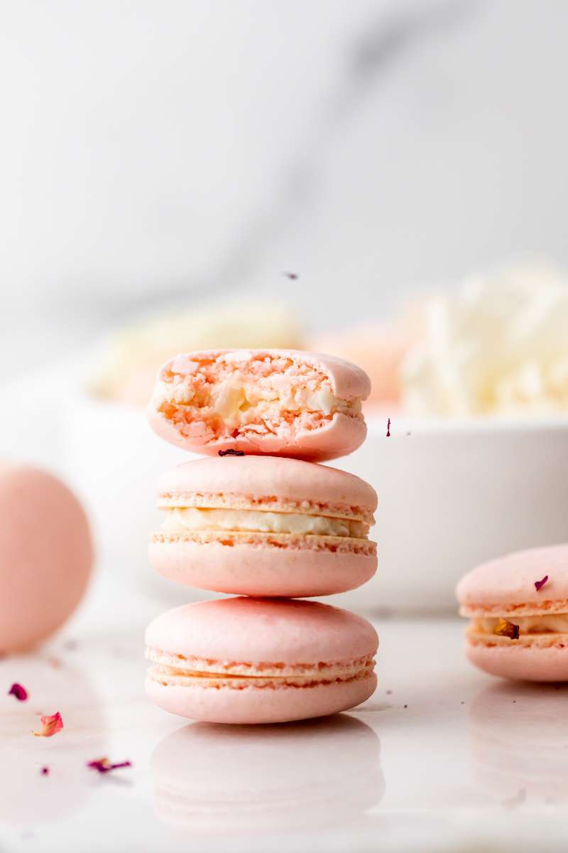 delicious, fruity and floral lychee and rose French macarons for the end of summer. Fun recipe and instructions included. Also dairy and gluten free!