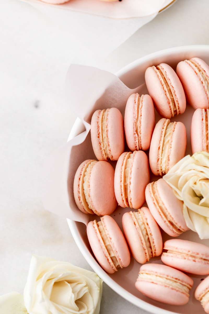 delicious, fruity and floral lychee and rose French macarons for the end of summer. Fun recipe and instructions included. Also dairy and gluten free!