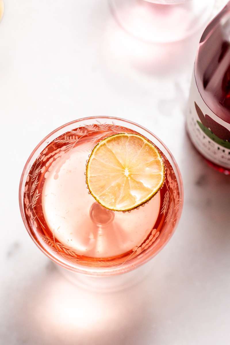 prickly pear Royale champagne cocktail recipe, made with Thatcher's Organic spirits.