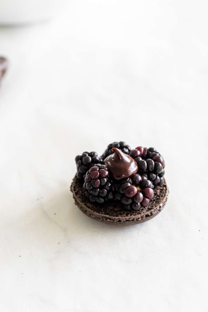 how to assemble blackberry chocolate macarons - step by step
