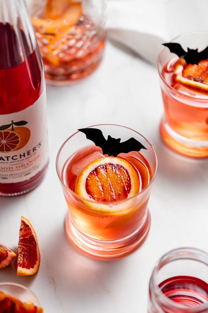 A twist on the classic Negroni infused with Blood Orange liqueur from Thatcher's Organic, and fresh blood orange, served on the rocks with dry ice for upcoming fall and halloween!