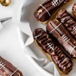How to make chocolate peanut butter football eclairs for Super Bowl Sunday. Dairy Free Recipe