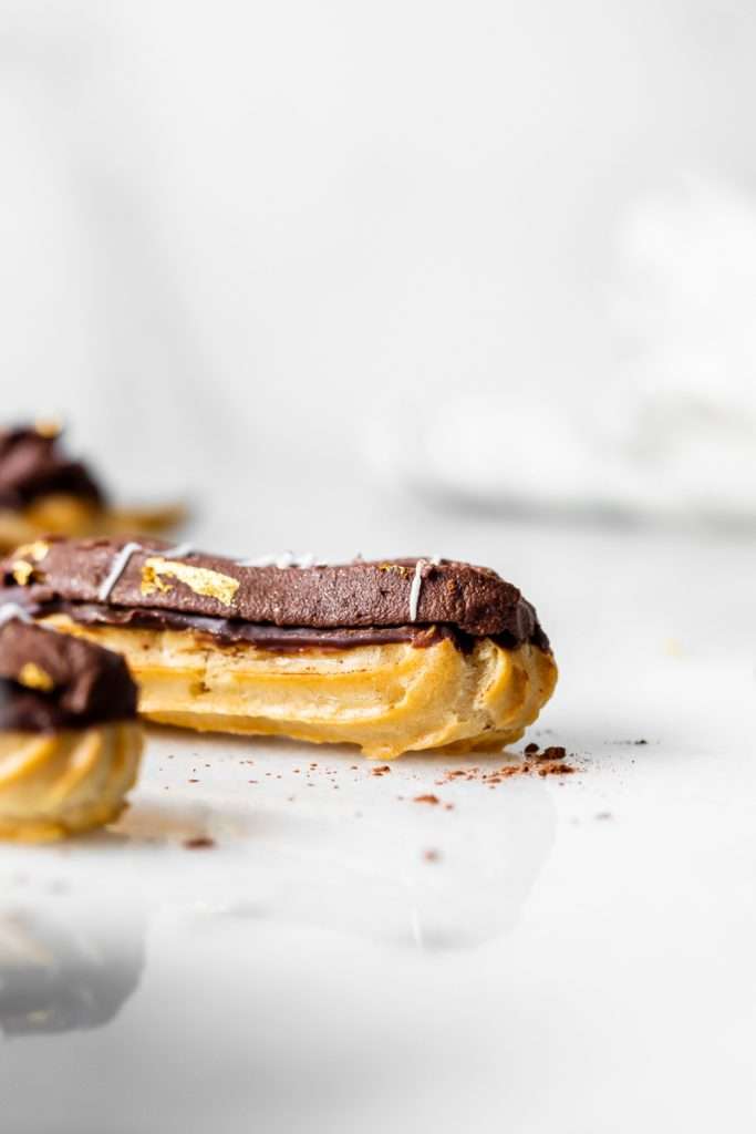 How to make chocolate peanut butter football eclairs for Super Bowl Sunday. Dairy Free Recipe