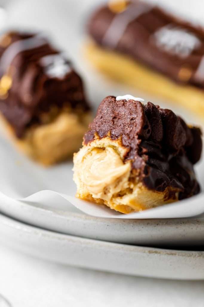 How to make chocolate peanut butter football eclairs for Super Bowl Sunday. Dairy Free Recipe