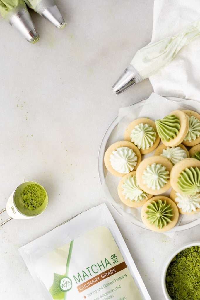 The best matcha iced sugar cookies with royal icing for the fall season. Enjoy with your favorite matcha latte.