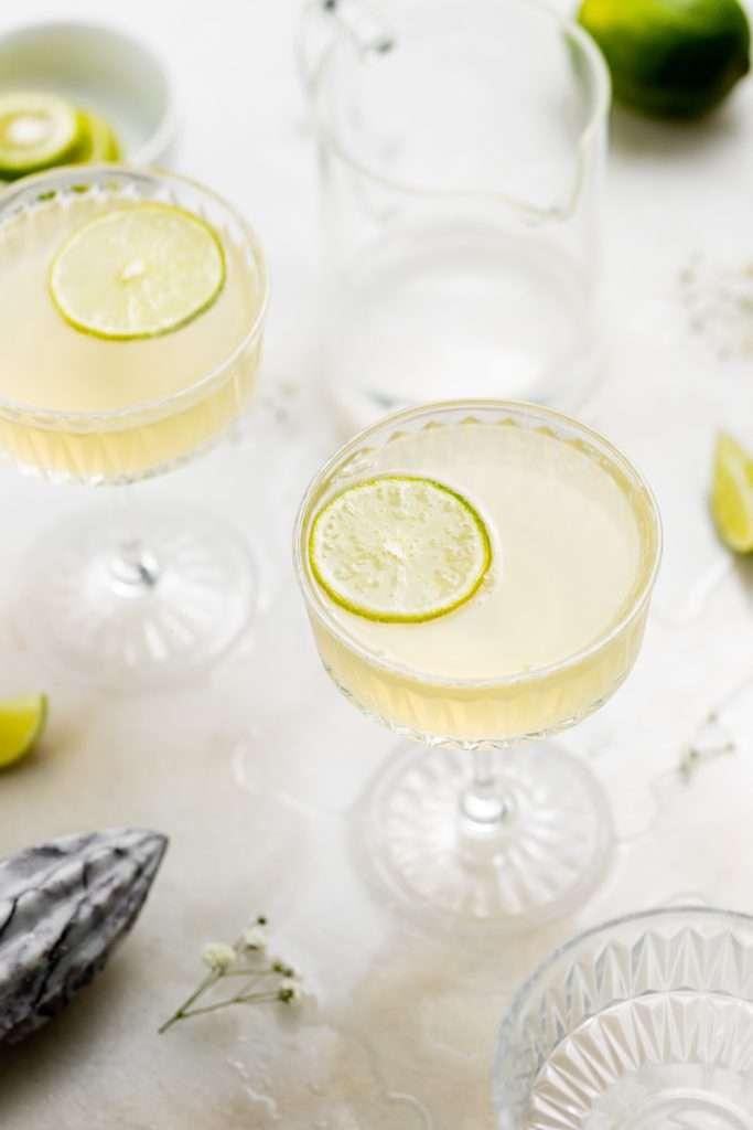 This Sparkling French Gimlet is a twist on the classic Gimlet cocktail, mixed with gin, lime juice, elderflower liqueur and champagne. The recipe is ready in under 5 minutes and the drink is perfect for the spring season and entertaining!