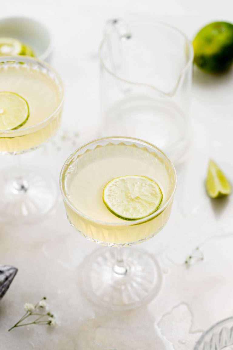 This Sparkling French Gimlet is a twist on the classic Gimlet cocktail, mixed with gin, lime juice, elderflower liqueur and champagne. The recipe is ready in under 5 minutes and the drink is perfect for the spring season and entertaining!