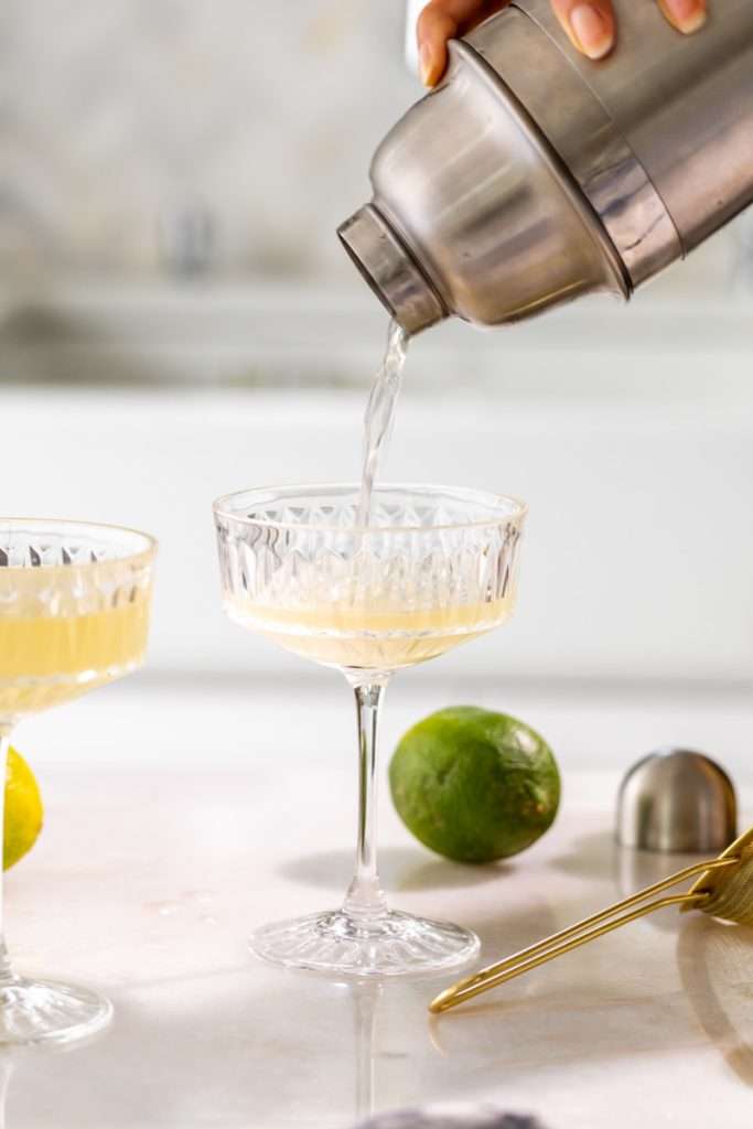 This Sparkling French Gimlet is a twist on the classic Gimlet cocktail, mixed with gin, lime juice, elderflower liqueur and champagne. The recipe is ready in under 5 minutes and the drink is perfect for the spring season and entertaining!
