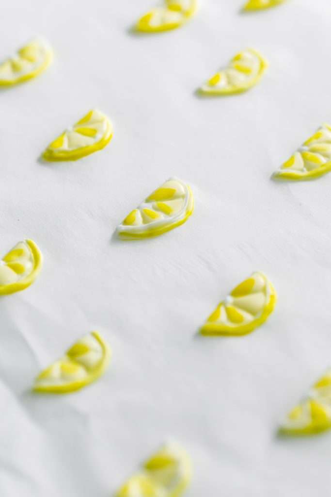 Lemon Royal Icing transfers for topping desserts such as cookies, cupcakes, macarons and more!