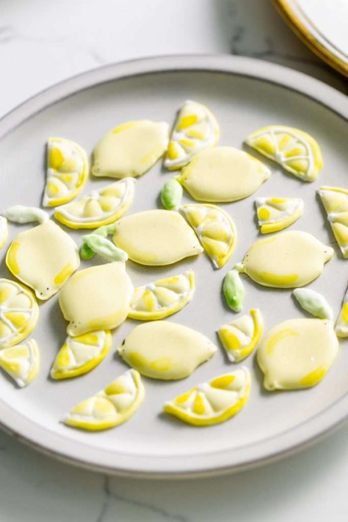 Lemon Royal Icing transfers for topping desserts such as cookies, cupcakes, macarons and more!