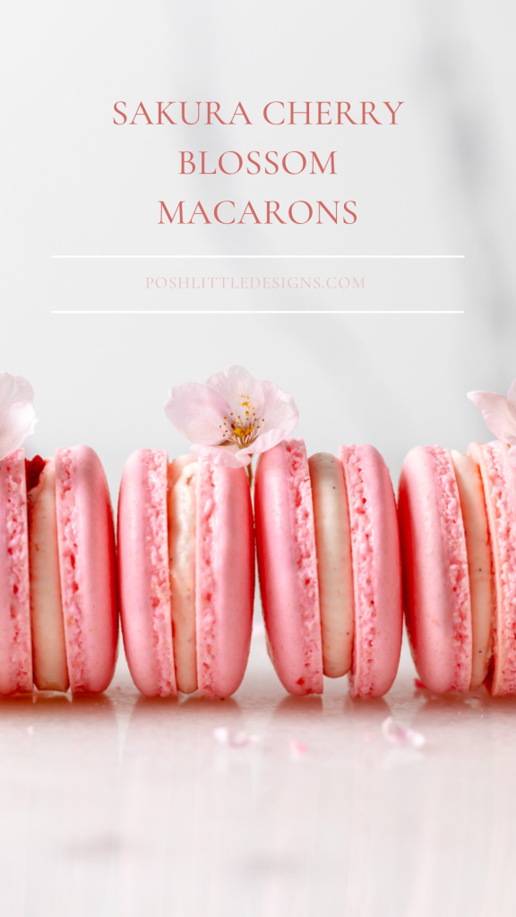 Spring macaron recipe filled with Sakura cherry blossom frosting and a fresh strawberry center. Dairy Free, Gluten Free and the perfect macaron and treat for spring.