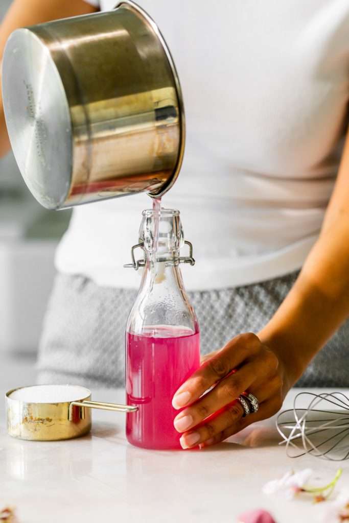 Sakura Cherry Blossom Simple Syrup for cocktails, drinks and desserts. Just 3 ingredients!