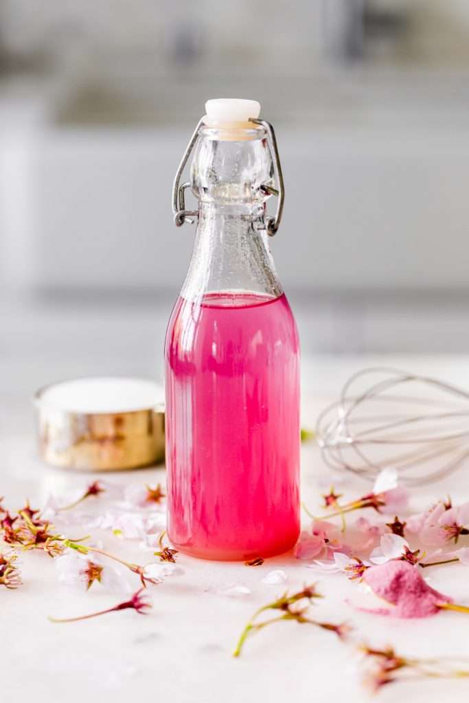 Sakura Cherry Blossom Simple Syrup for cocktails, drinks and desserts. Just 3 ingredients!