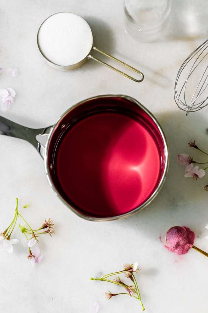 Sakura Cherry Blossom Simple Syrup for cocktails, drinks and desserts. Just 3 ingredients!
