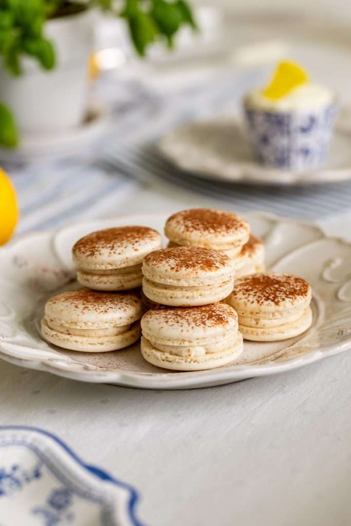 Amalfi Coast themed birthday dinner party complete with Tiramisu Macarons, inspired by the classic Italian coffee dessert.
