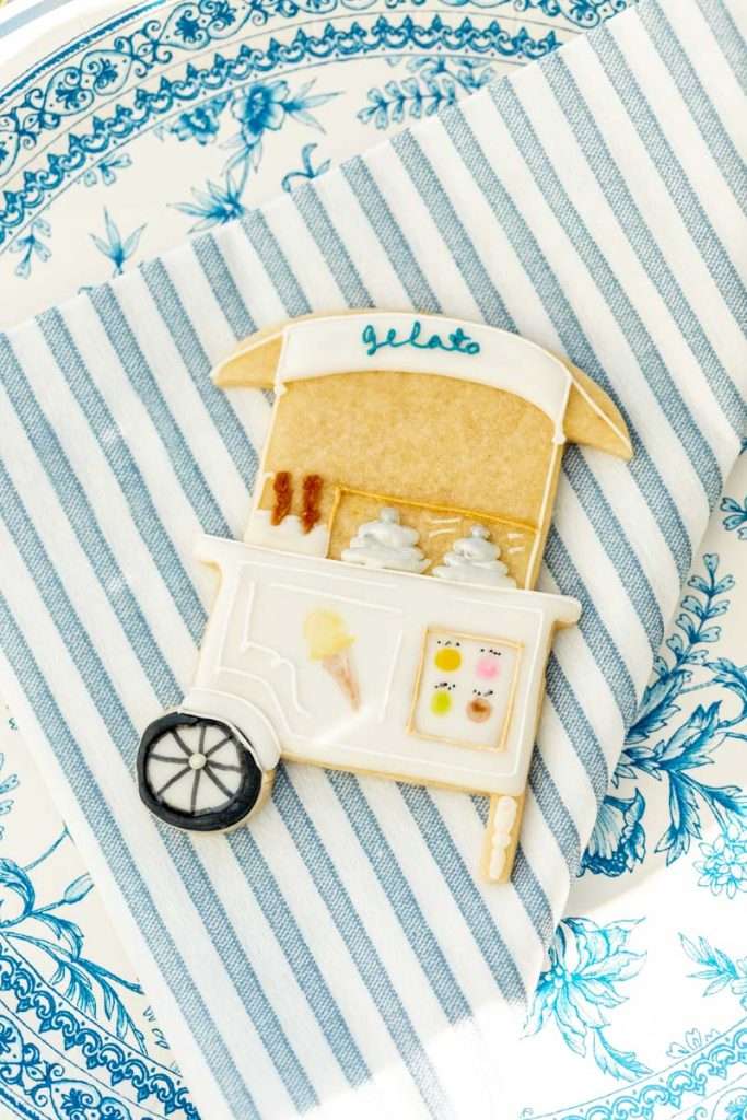 Amalfi Coast themed birthday dinner party complete with lemon sugar cookies decorated with royal icing.