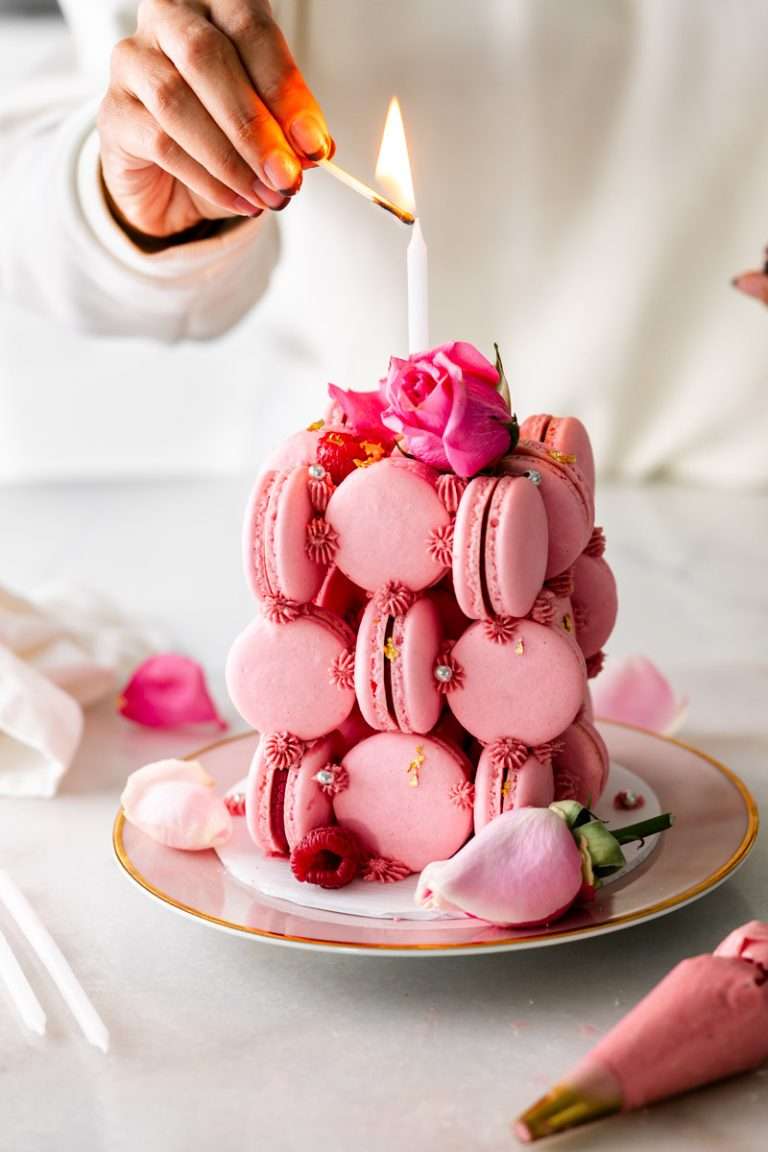 How to make a 3 tier macaron cube cake with a step by step recipe, instructions and a video included! These trendy macaron cube cakes are not only beautiful but perfect for gatherings and celebrations and much easier to assemble than they might look!